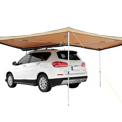 Front. VEVOR - Vehicle Awning 270 Degree, 8.2' Height Retractable Car Side Awning, PU3000mm UV50+ Car Awning - Beige.