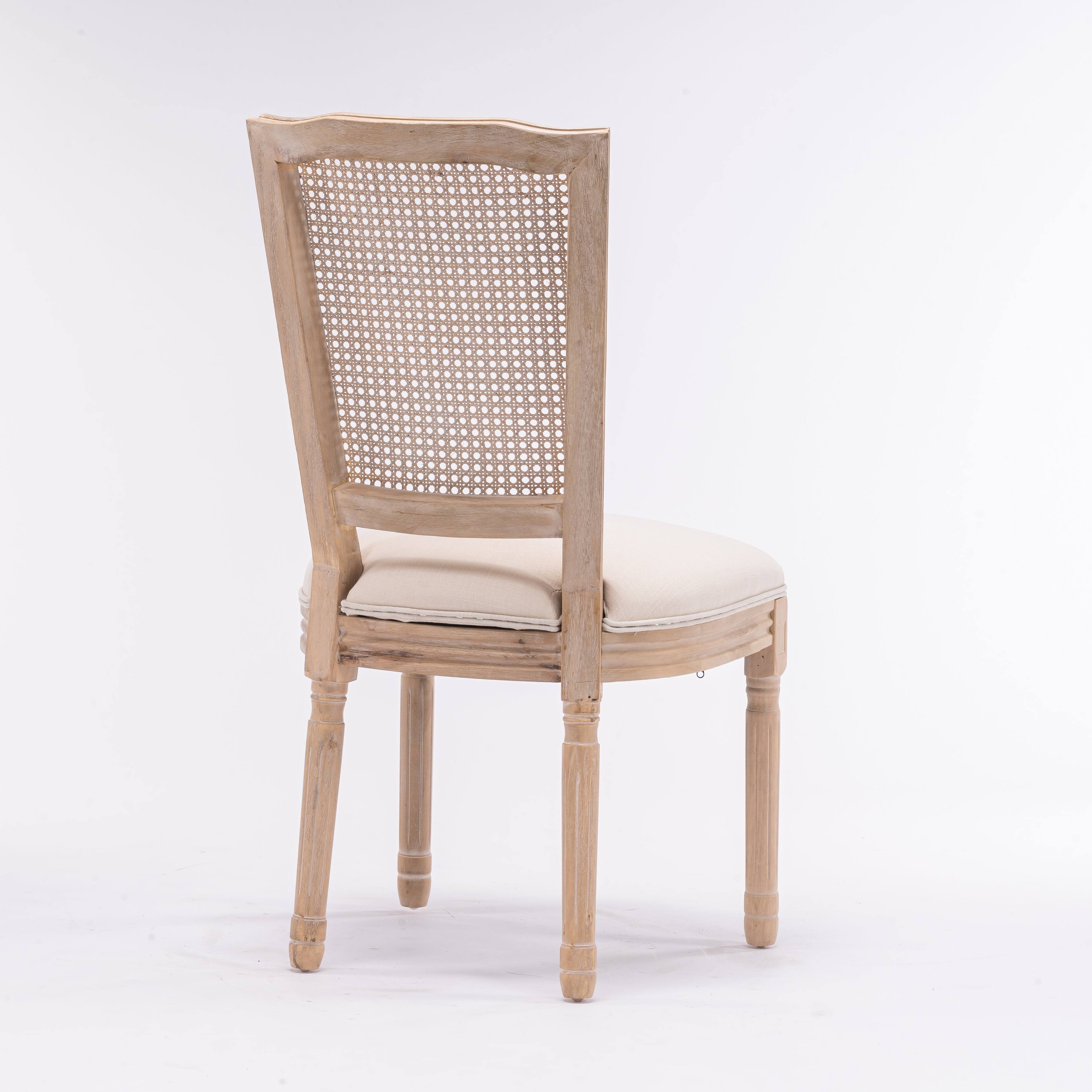 Alt View 3. Boyel Living - Cream French Style Solid Wood Frame Linen Fabric Square Rattan Back Dining Chair Set of 2 - Cream.
