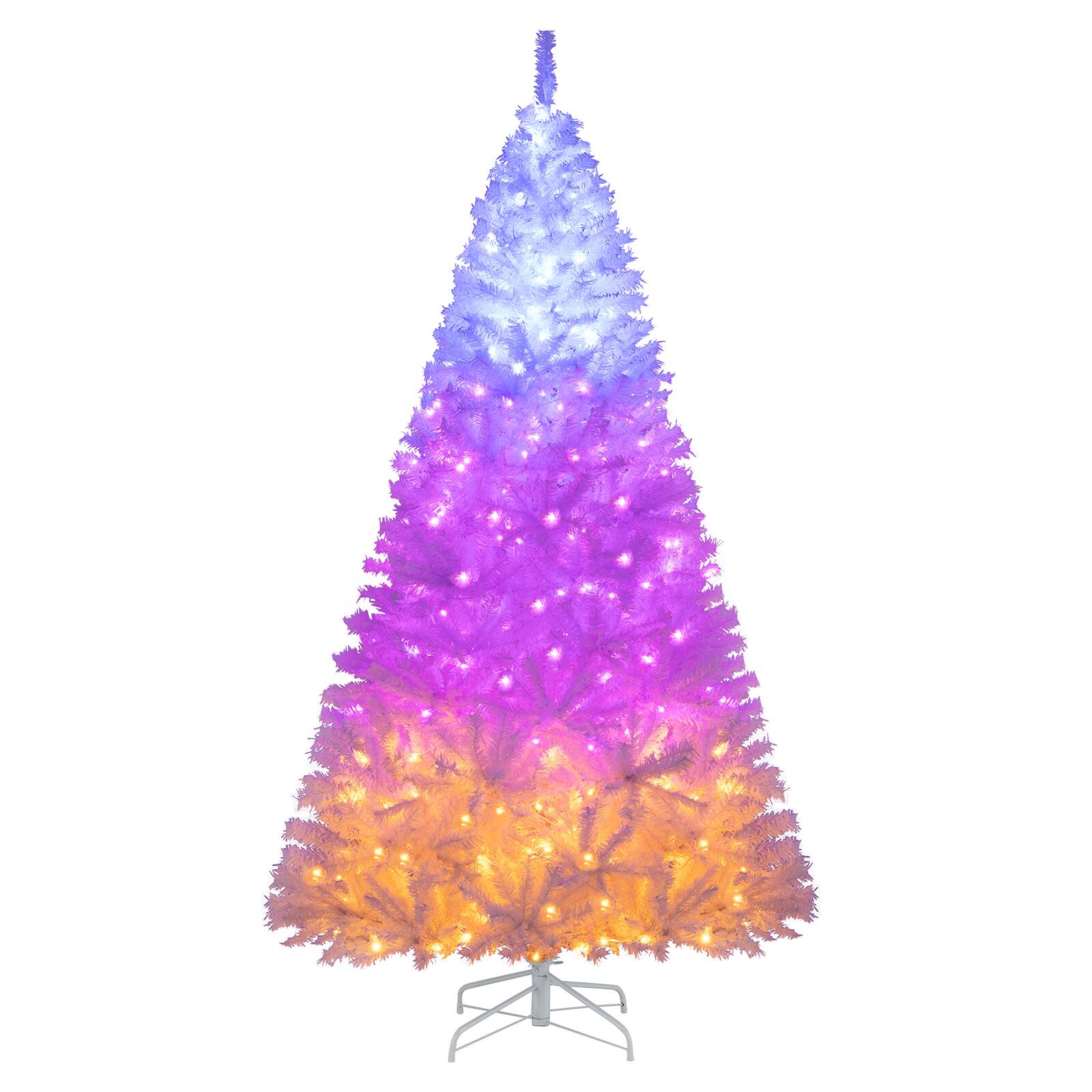 Gymax - 7.5 FT Pre-Lit Artificial Christmas Tree Hinged Xmas Tree w/ 1346 PVC Branch Tips - White