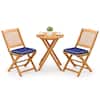 Front. Costway - 3 PCS Acacia Wood Patio Bistro Set Folding Table & Chairs Set with Cushions - Natural,Navy.