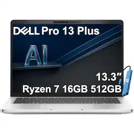 Dell - Pro 13 Plus 13.3" Business AI Laptop - AI PC - AMD Ryzen 7 Pro 250 2025 - 16GB Memory - 512GB SSD - Windows 11 Pro - Platinum