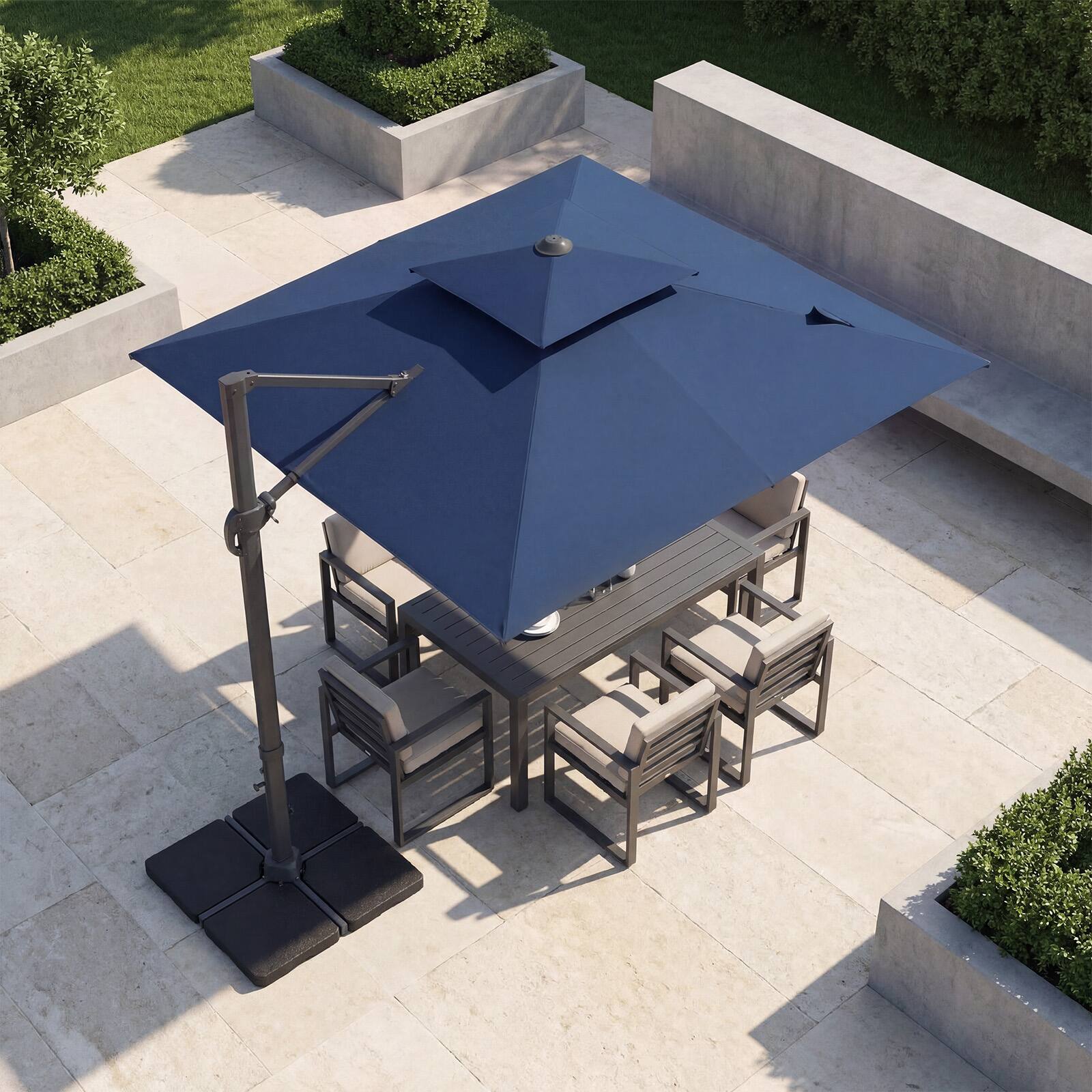 Alt View 4. Gymax - Gymax 10FT Patio Cantilever Umbrella w/360-Degree Rotation 8 Sturdy Ribs Air Vent for Pool Navy Blue - Blue.