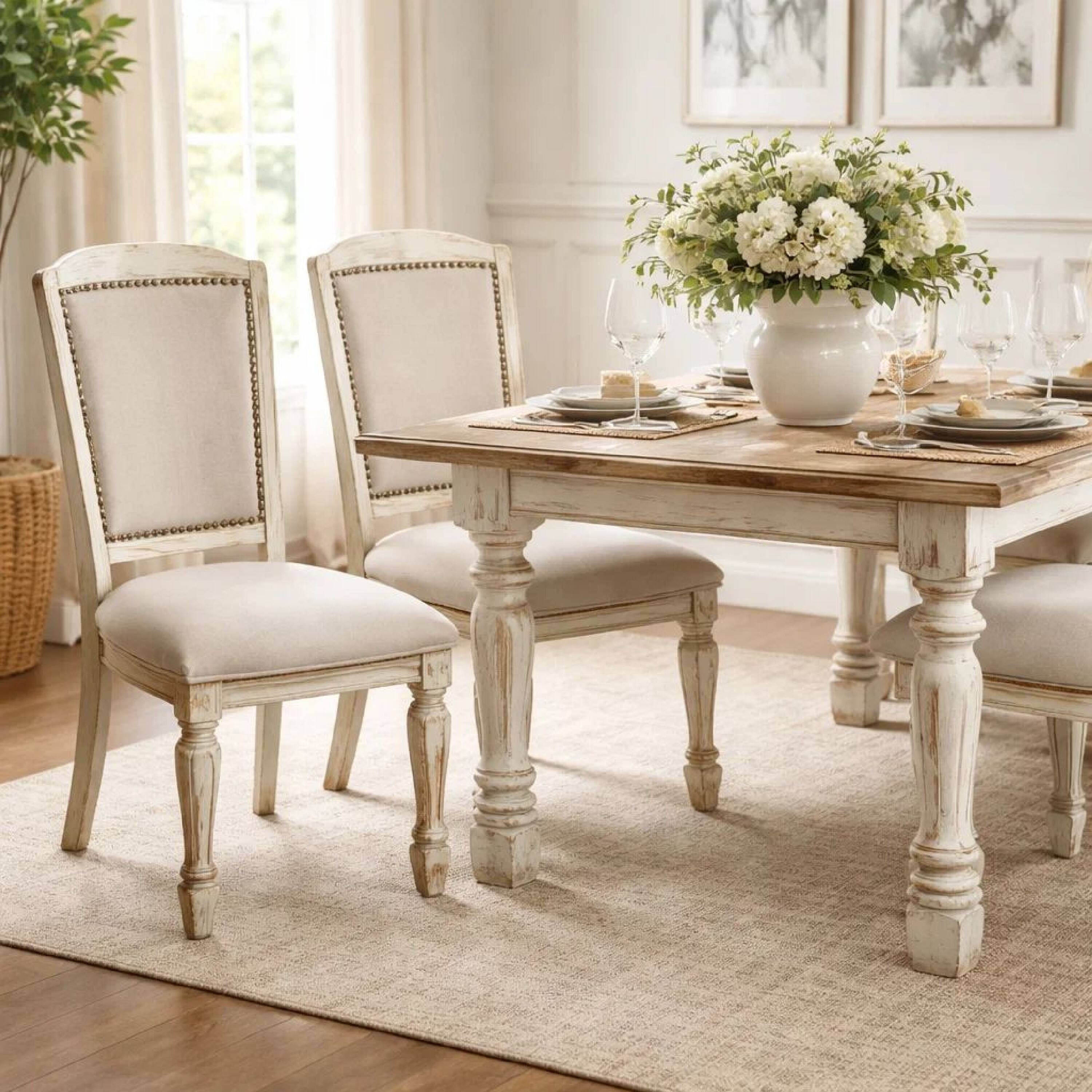 Alt View 6. Manhattan Lane - Nailhead Trim Fabric Upholstered Wooden Side Chair, Set of 2 - Beige.