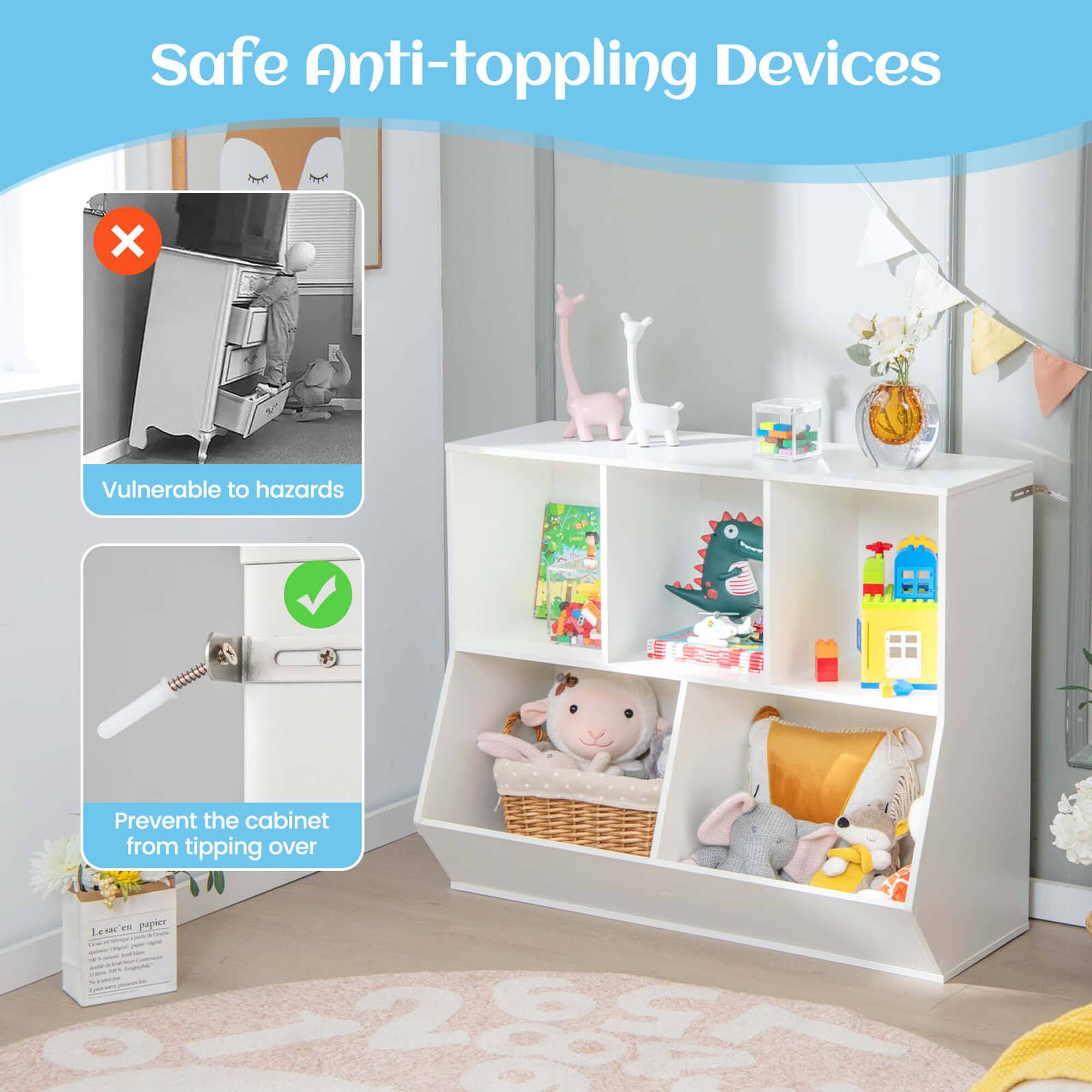 Safe Anti-toppling Devices: Vulnerable to hazards. Prevent the cabinet from tipping over.