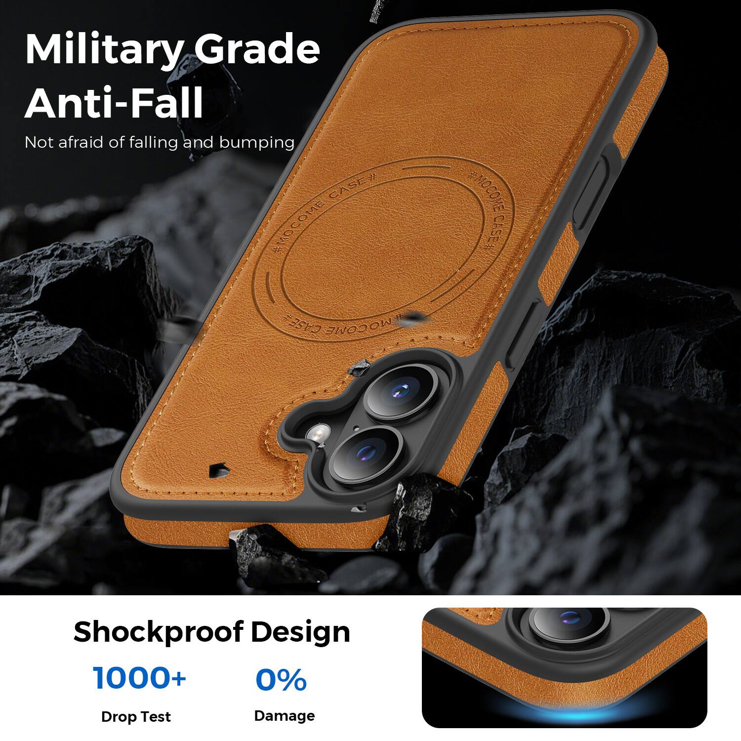 Military Grade Anti-Fall  
Not afraid of falling and bumping  

Shockproof Design  
1000+ Drop Test  
0% Damage
