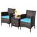 Front. Costway - Outdoor 3 PCS Rattan Wicker Furniture Sets Chairs Coffee Table Garden - Blue.