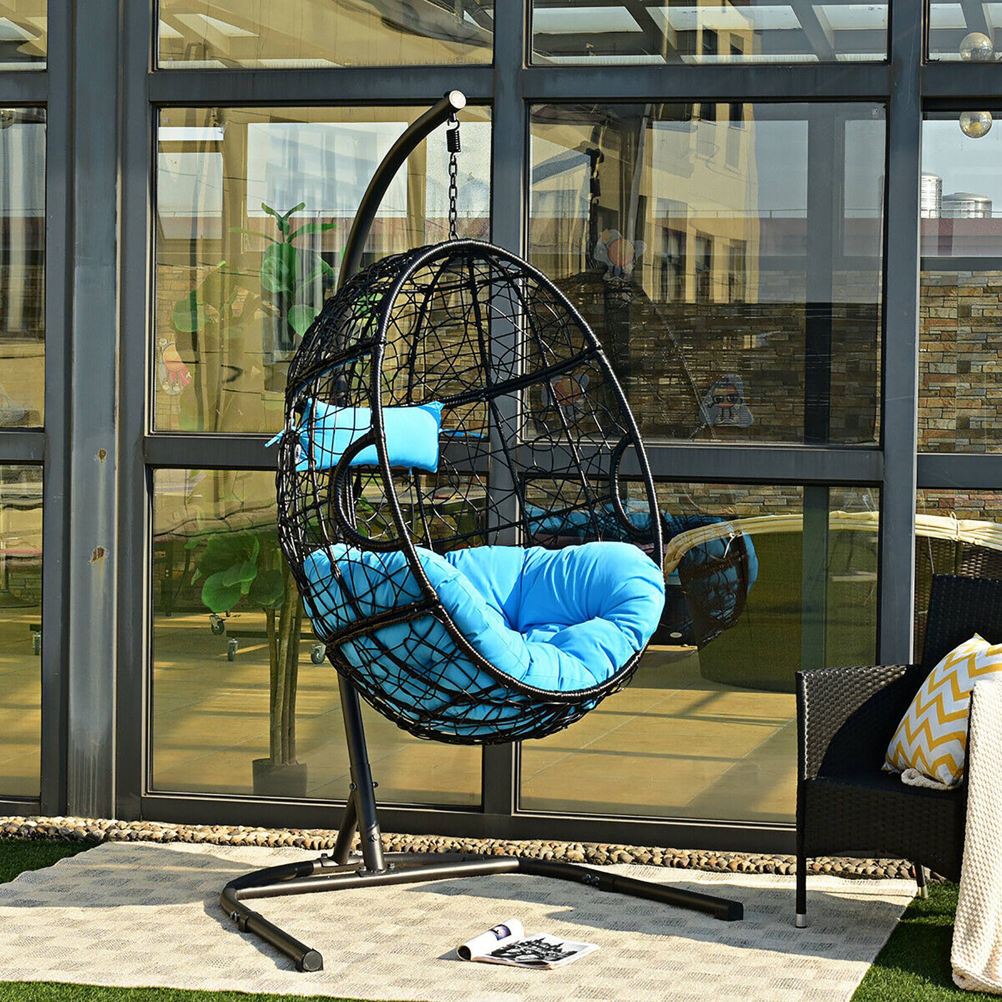 Alt View 1. Costway - Costway Hammock Chair with Stand Hanging Cushioned Swing Egg Chair for Indoor - Blue.