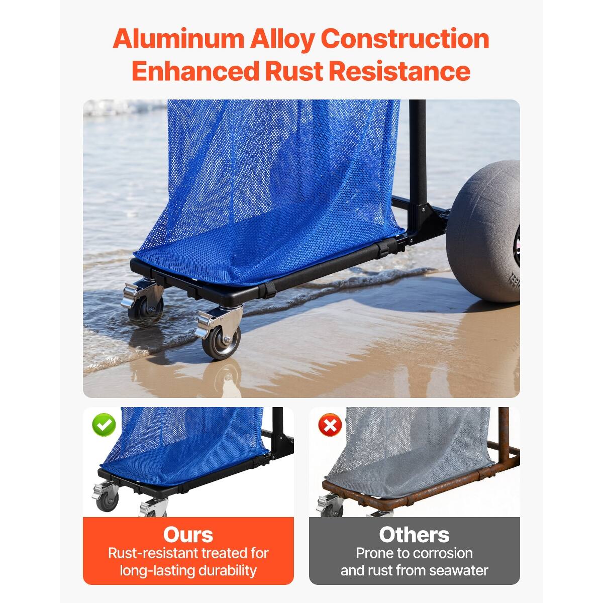 Aluminum Alloy Construction Enhanced Rust Resistance

Ours: Rust-resistant treated for long-lasting durability

Others: Prone to corrosion and rust from seawater