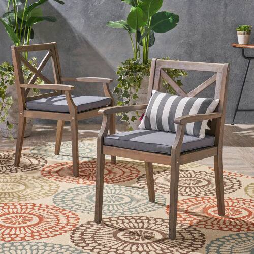 Alt View 4. Whisen - 2-Piece Outdoor Dining Chair Set with Cushions, Solid Wood Patio Seating for Backyard, Garden & Poolside - Grey.