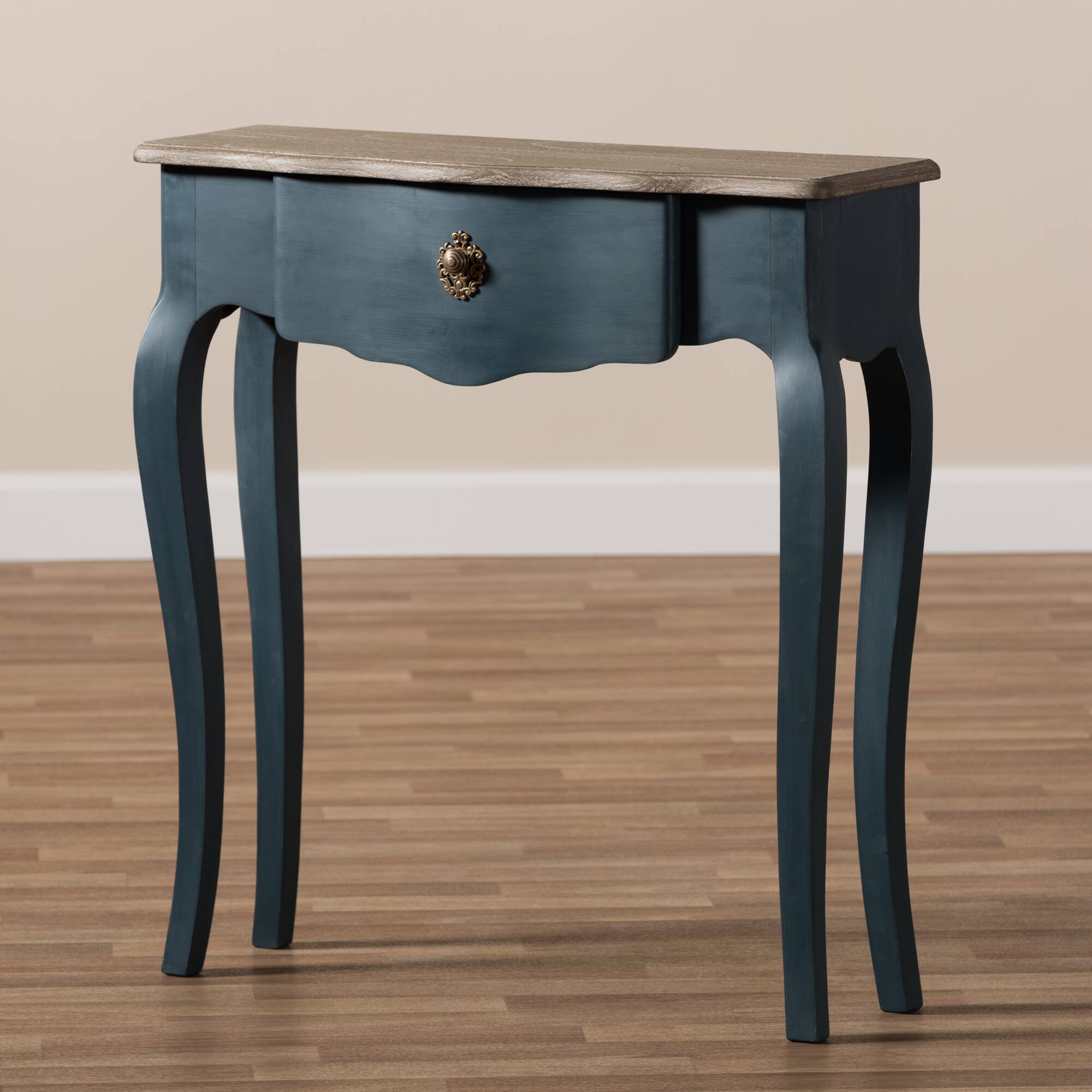 Alt View 6. Baxton Studio - Mazarine Classic and Provincial Spruce Finished Console Table - Blue.