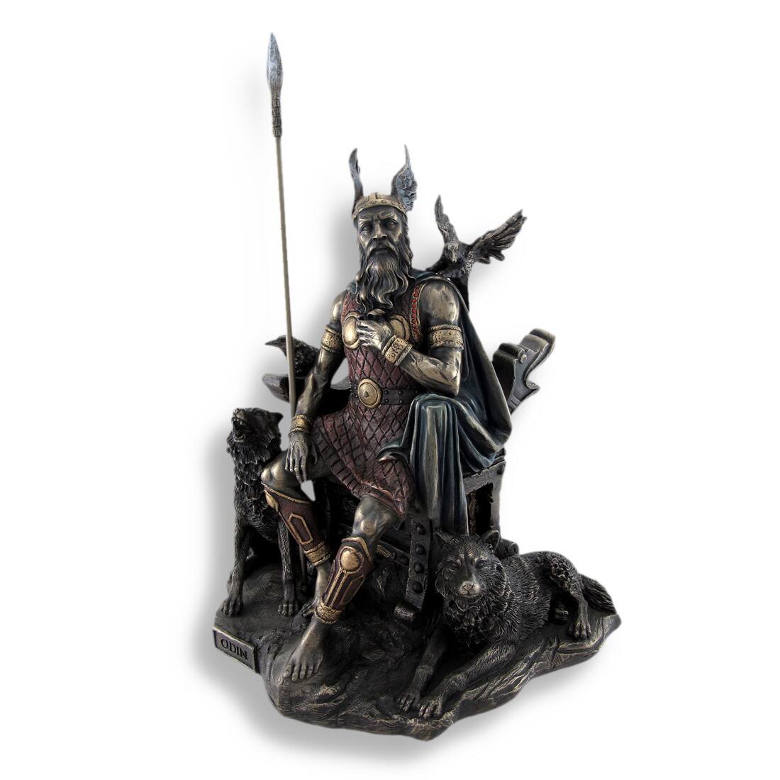 Alt View 1. Veronese Design - Bronzed Norse God Odin on Throne with Ravens and Wolves Statue - Bronze.