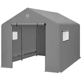 Best Choice Products - 10x8ft Outdoor Fabric Storage Shed, Steel Frame, Dual Roll-Up Zipper Doors, Window - Gray
