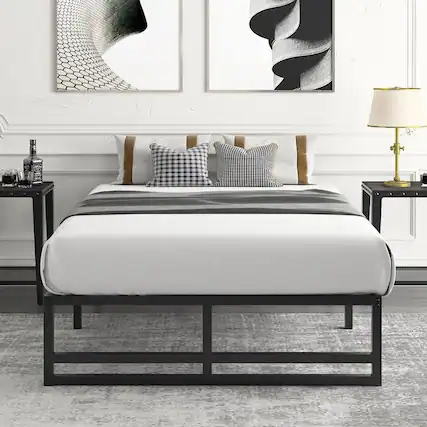 Front. Hivvago - Hivvago Twin Size Metal Platform Bed Frame with Under-Bed Storage Space - Black.