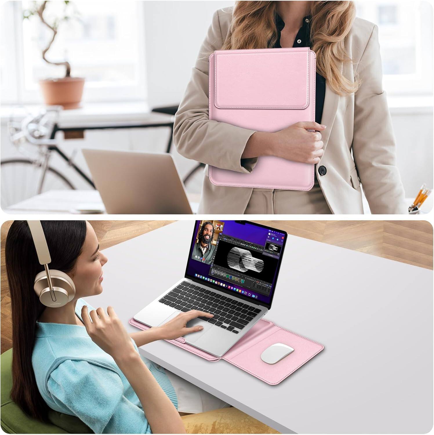 Alt View 3. Fintie - Sleeve Case for MacBook Neo 13 inch, MacBook Air 13.6/13.3 inch, MacBook Pro 13 inch, Slim Bag Cover with Stand - Blush.