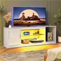 Bestier 57" Gaming TV Stand with Adjustable Shelves LED-Lit TV Console for 65-Inch TVs with Cabinet Storage - White - Front_Zoom