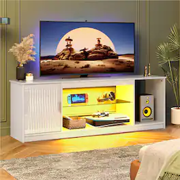 Bestier - 57" Gaming TV Stand with Adjustable Shelves LED-Lit TV Console for 65-Inch TVs with Cabinet Storage - White