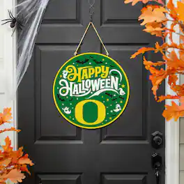 Evergreen Enterprises - Oregon Ducks 18" Happy Halloween Wooden Round Door Sign - Multicolor