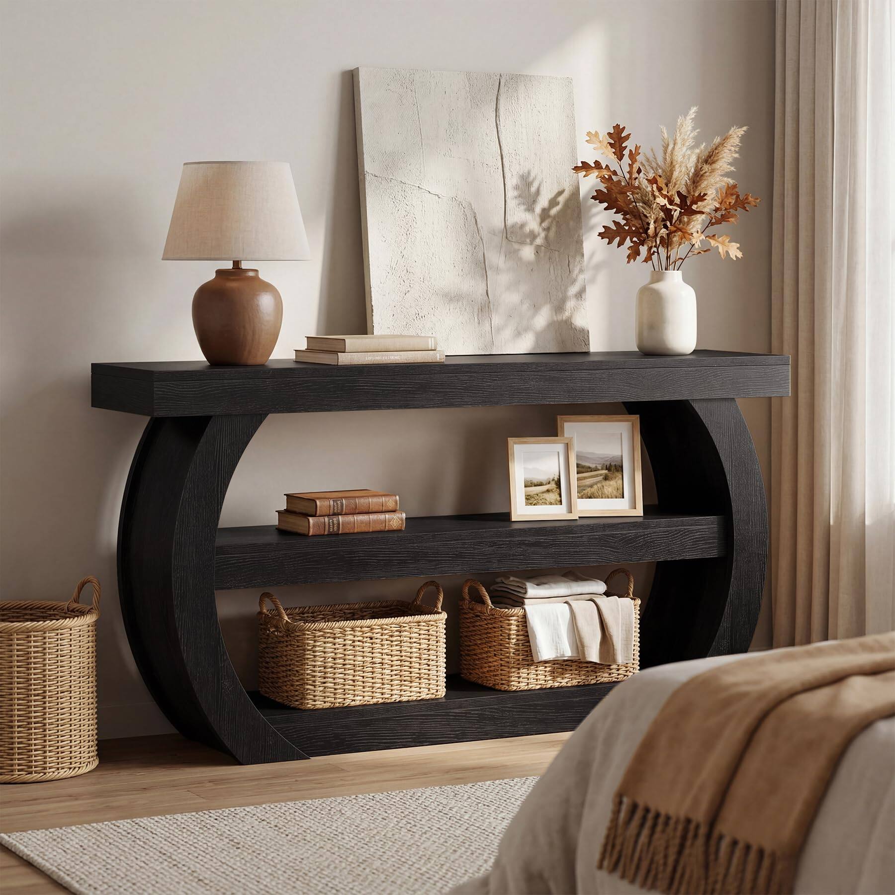 Left. Tribesigns - Black Console Table, 63-Inch Farmhouse Wood Entryway Table - Black.