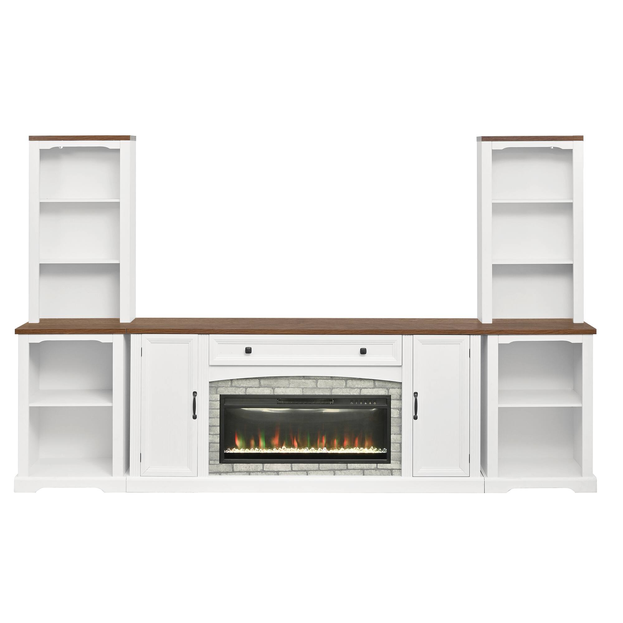 Angle. Whisen - 70-Inch 3-Piece TV Stand Set with Electric Fireplace Heater,Entertainment Center with Storage Bookshelves - White.