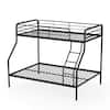 Front. Costway - Twin over Full Metal Bunk Bed with Inclined Ladder Safety Guardrail, Slat Support - Black.