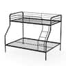 Costway - Twin over Full Metal Bunk Bed with Inclined Ladder Safety Guardrail, Slat Support - Black