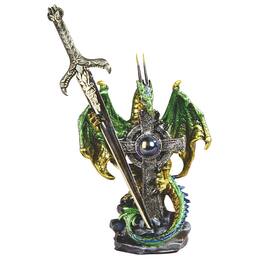 FC Design - 5"H Dragon with Sword Embracing Cross Figurine Statue Office Desk Tabletop Medieval Gaming Home Decor Gift - Multi-Color