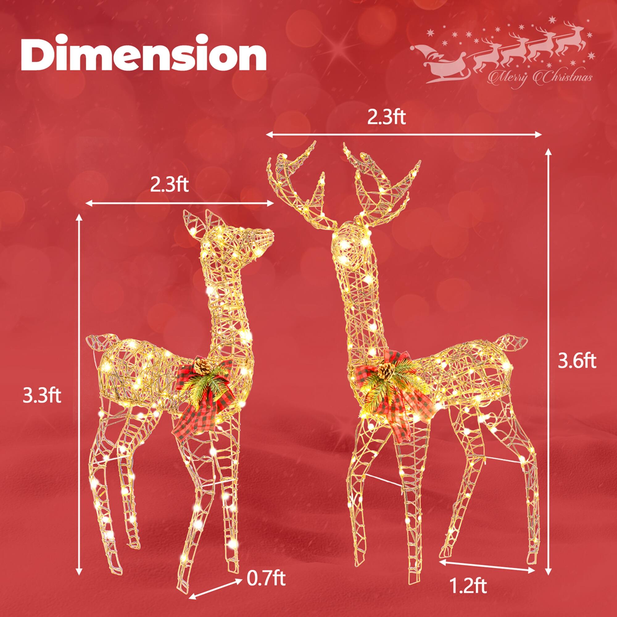 Dimension 2.3ft Mini Christmas 2.3ft 3.6ft 3.3ft 0.7ft 1.2ft