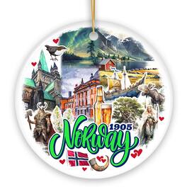 OrnamentallyYou - Charming Norway Ornament Scandinavian Fjord Landmarks Christmas Gift and Oslo Souvenir Circle - Multi-colored