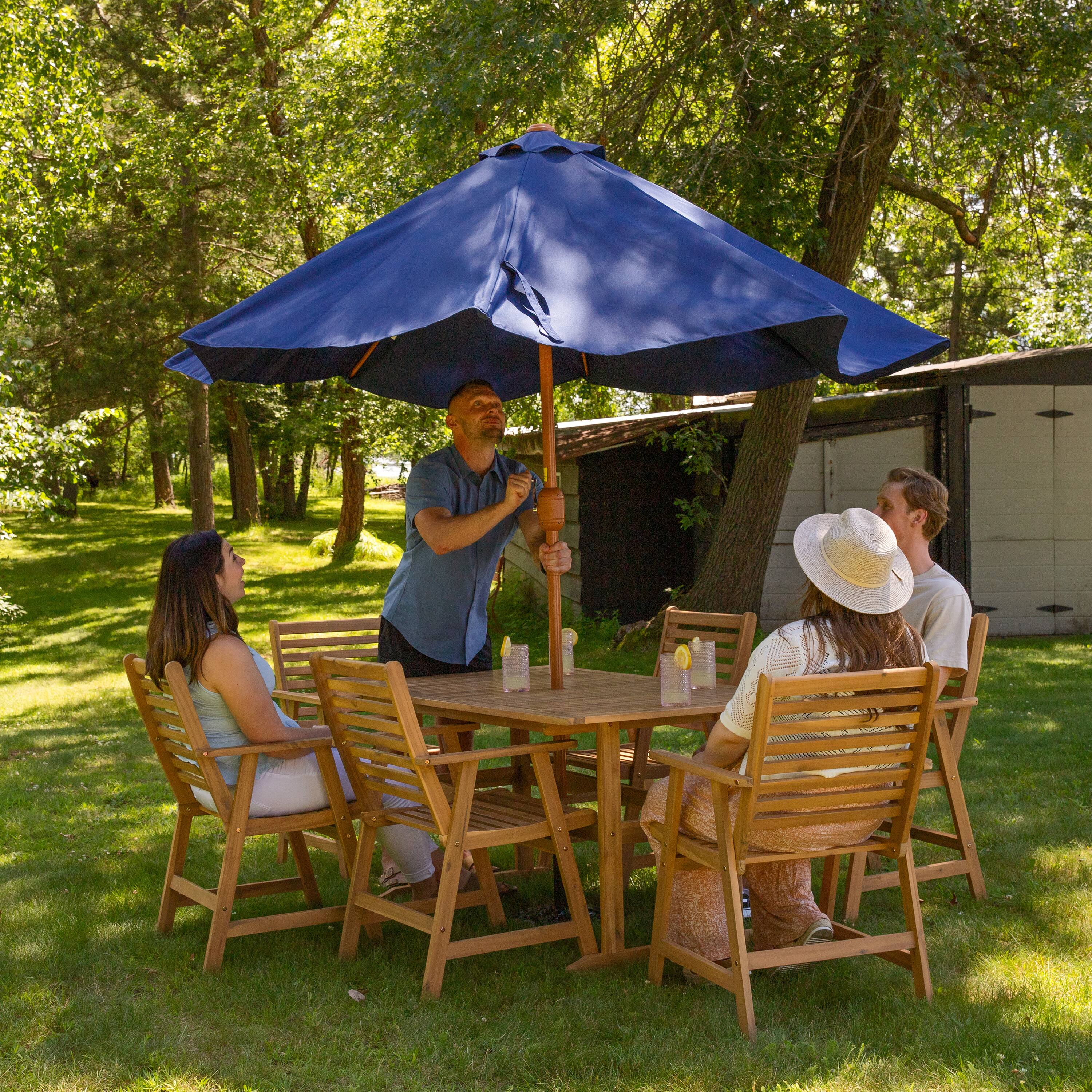Alt View 9. Sunnydaze - 8.5 ft Patio Umbrella with Faux Woodgrain Finish - Navy Blue.