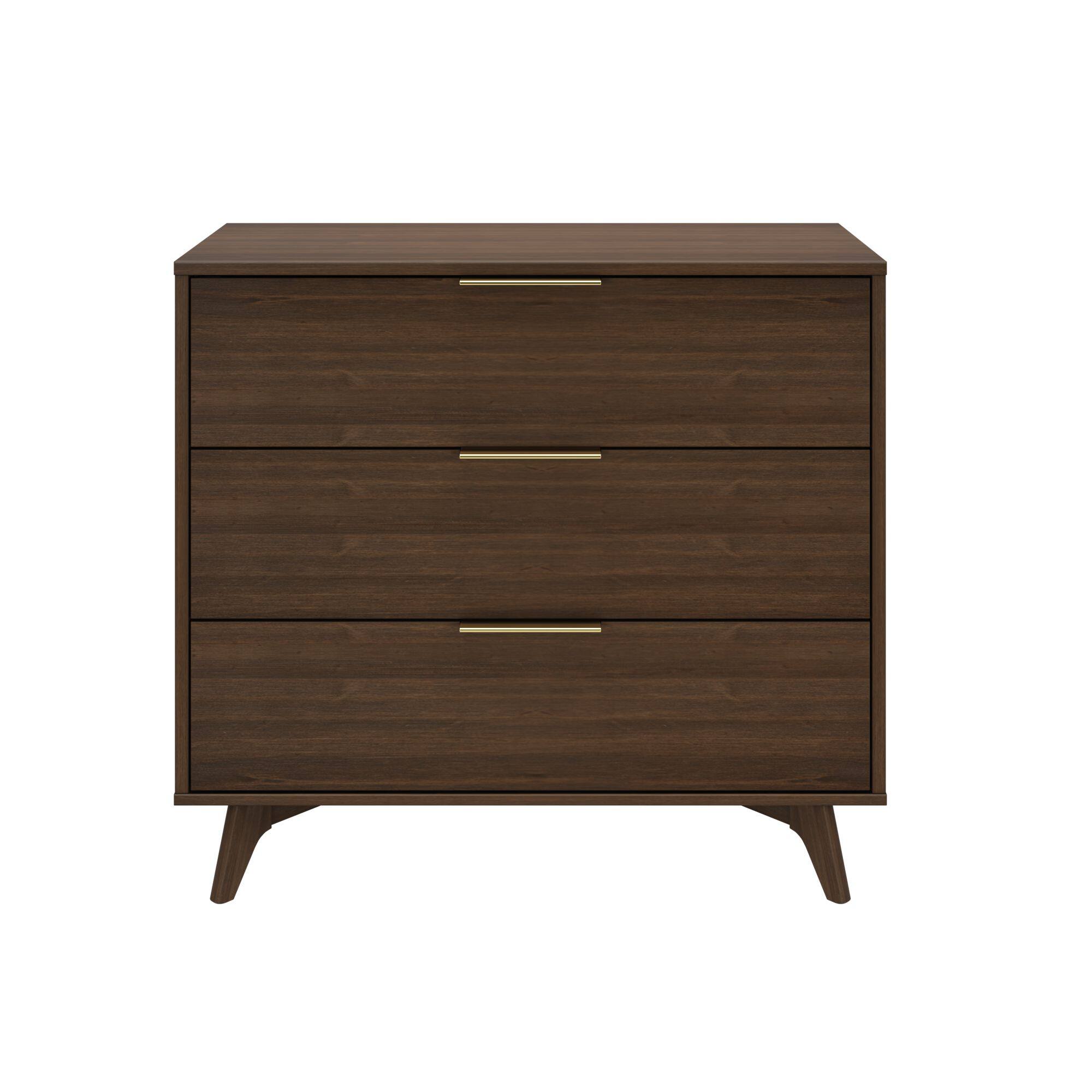 Alt View 3. Plank+Beam - Haven 3 Drawer Dresser with Brass Handle, Walnut - Walnut.