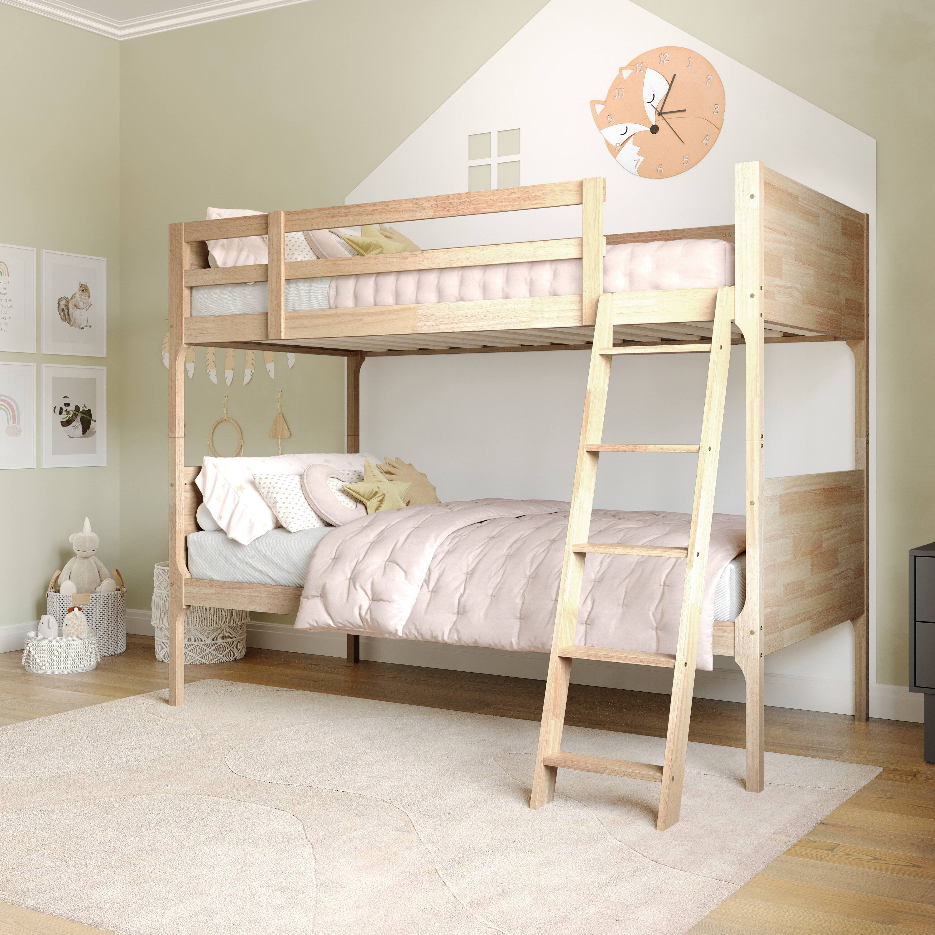 Alt View 3. Flash Furniture - Dallas Bunk Bed Twin Over Twin, Convertible Slatted Solid Wood Bunk Bed Frame with Ladder for Kids, No Box Spring Needed - Brown.
