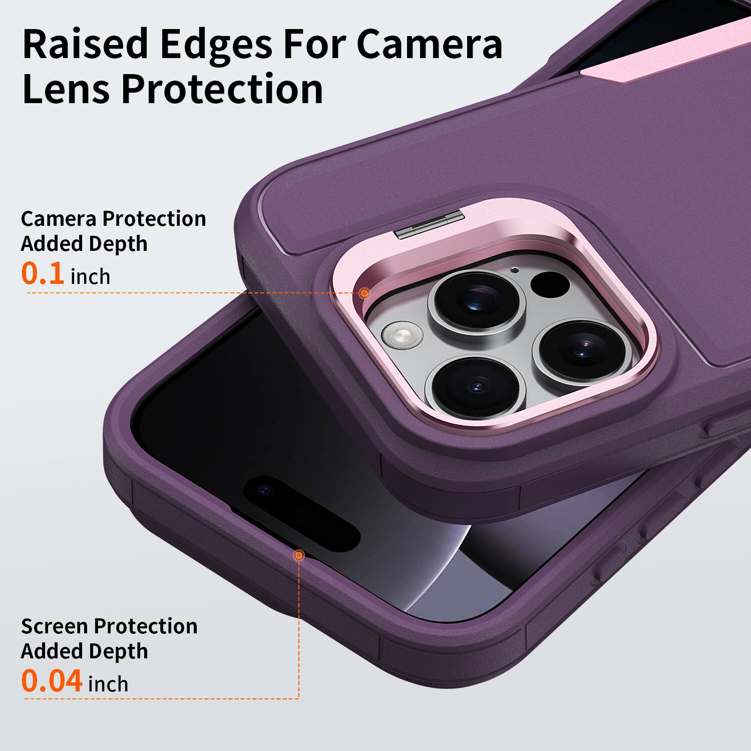 Raised Edges For Camera Lens Protection

Camera Protection Added Depth 0.1 inch

Screen Protection Added Depth 0.04 inch