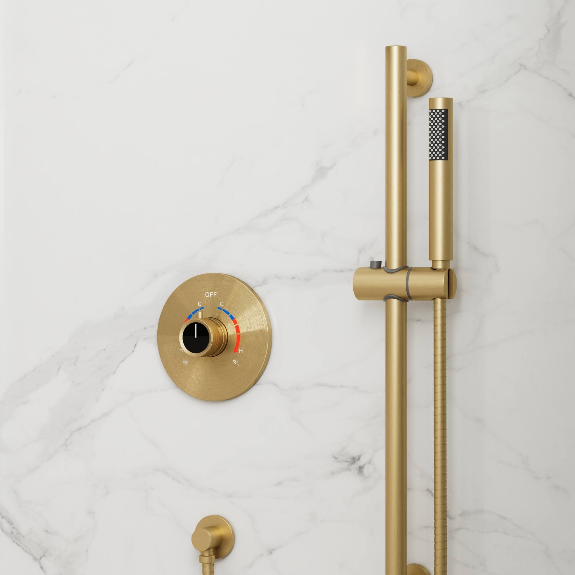 Alt View 8. GRANDJOY - Modern Anti-Scald Multifunction Shower System with Adjustable Slide Bar and Fingerprint-Resistant Finish - Brushed Gold.