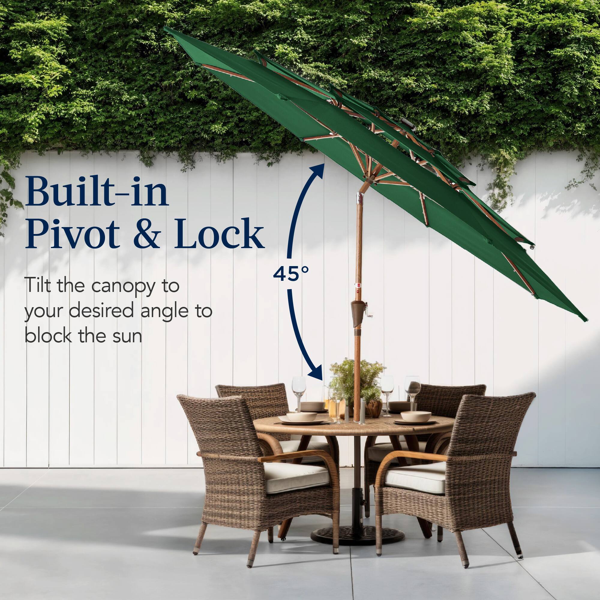 Built-in Pivot & Lock

Tilt the canopy to your desired angle to block the sun.