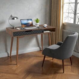 Hivvago - Elegant Mid-Century Workstation Desk with Drawer and Display Space - Brown