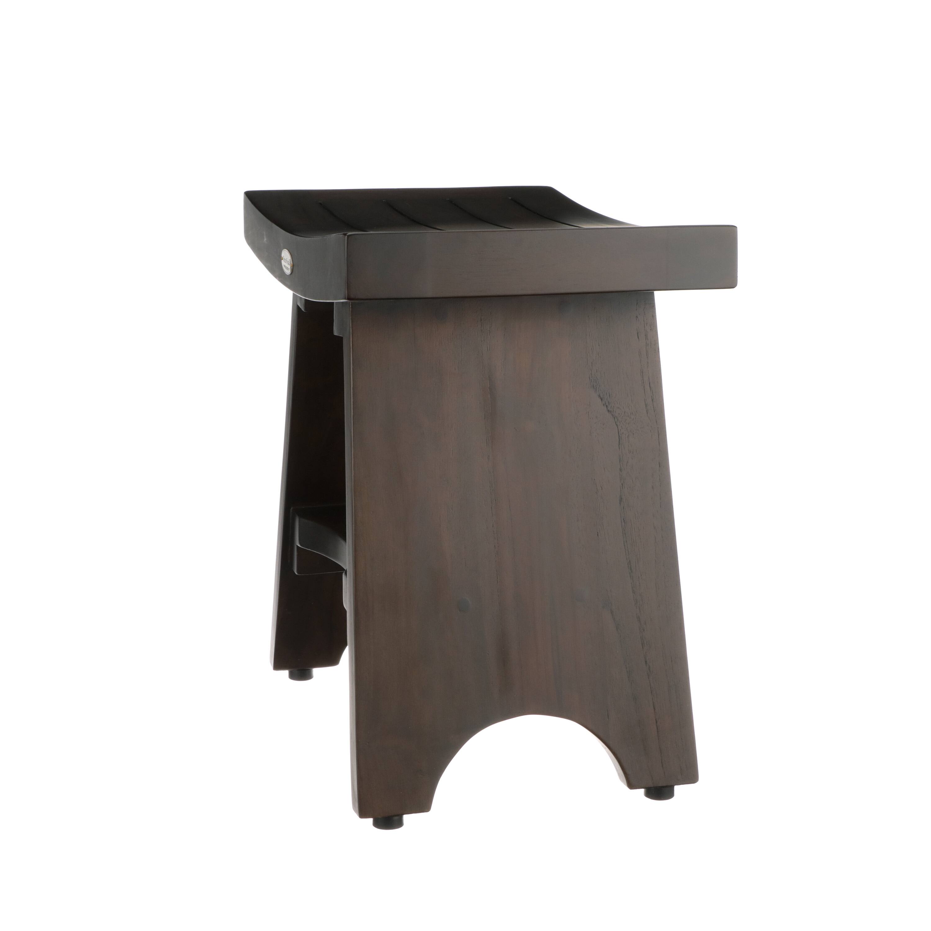 Left. DecoTeak - DecoTeak® Serenity® 18" Teak Wood Shower Bench with Shelf in Woodland Brown Finish - Woodland Brown.