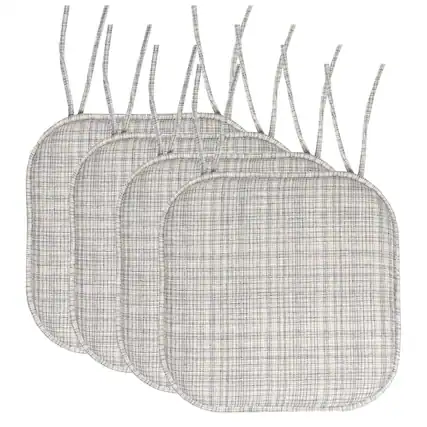 Front. Sweet Home Collection - Aria Memory Foam Non-Slip 16" x 16" Chair Cushion Pad with Ties, 4-Pack - Silver/Cream.