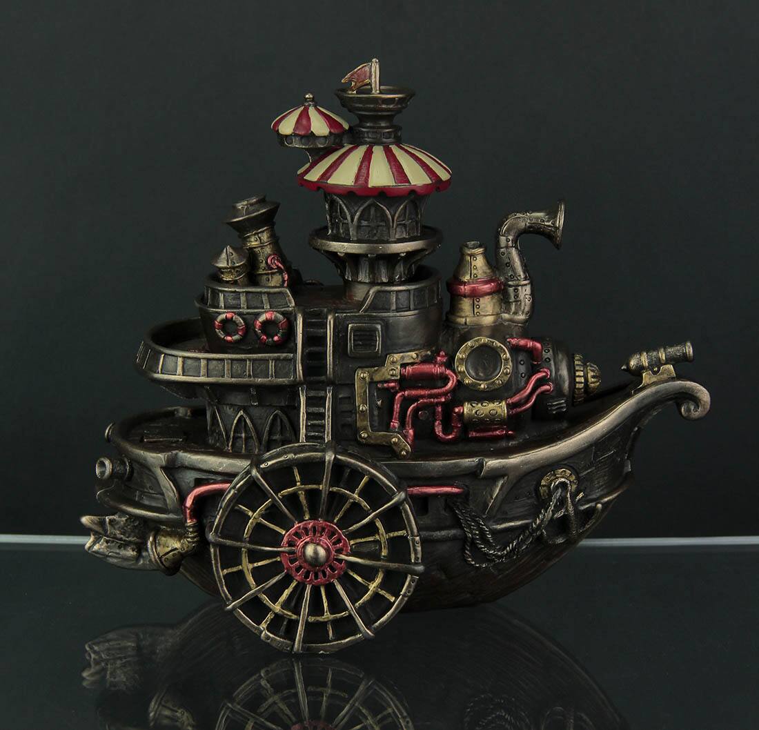 Alt View 2. Veronese Design - Hand Painted Steampunk Style Airship Gondola Statue - Bronze.