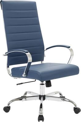 LeisureMod - 30 PCS Benmar Modern High Back Leather Upholstered Office Chair with Dual Wheel Casters and Swivel Base - Navy Blue