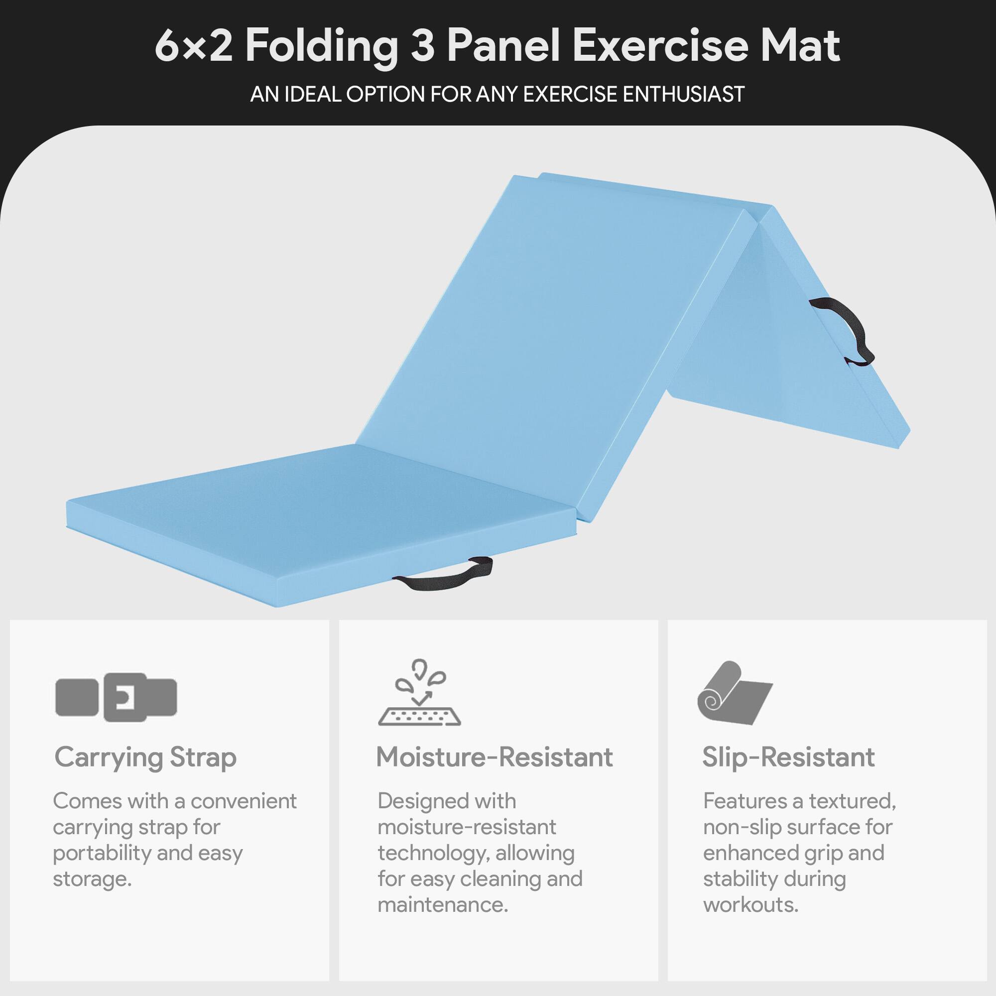 BalanceFrom Fitness GoGym 6x2' Folding 3 Panel Exercise Mat with ...