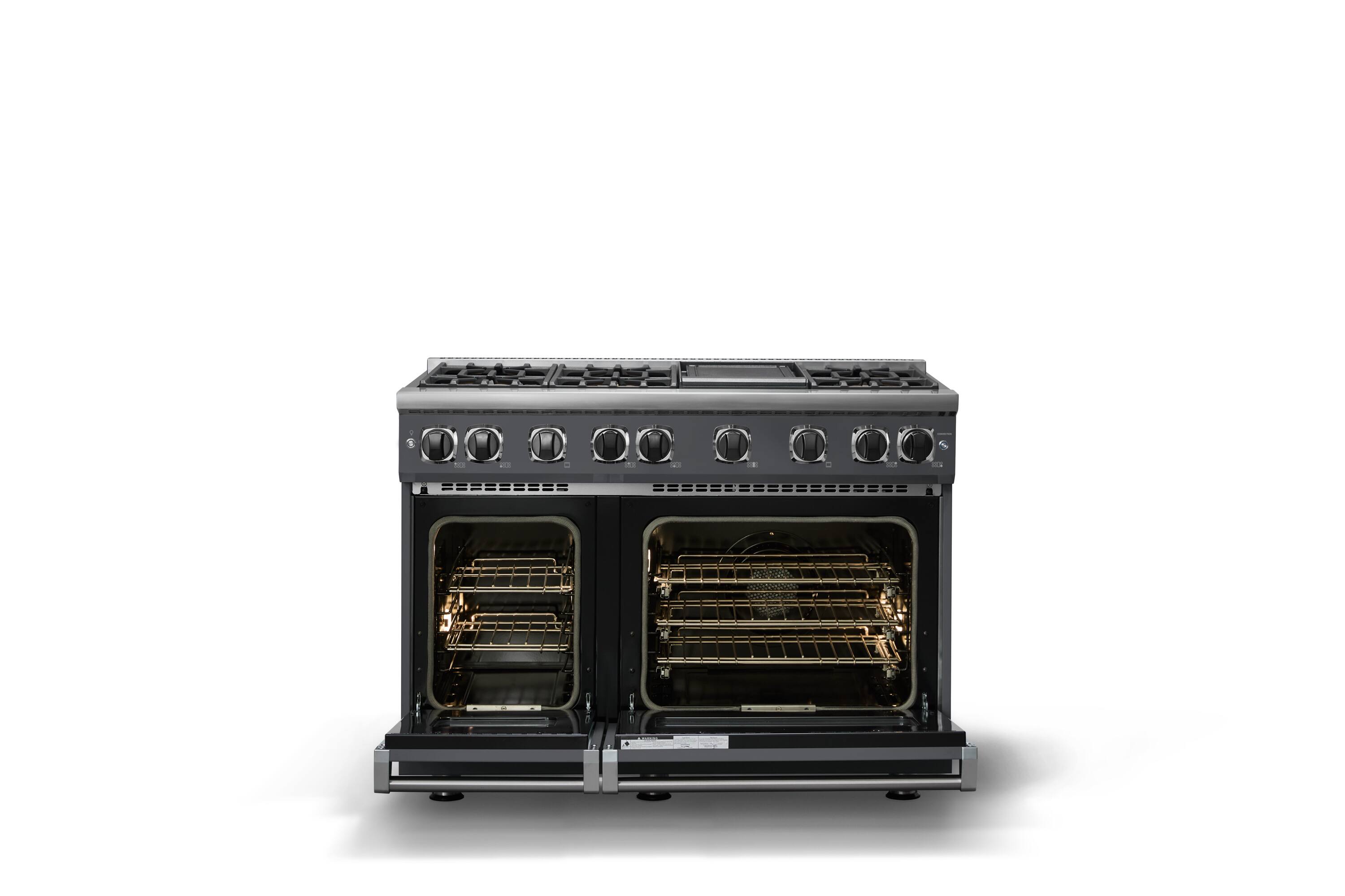 Alt View 2. Viking - 48"W. 7.3 Cu. Ft. Freestanding Sealed 6 Burner Gas Range/Griddle  - Cast Black - Cast Black.