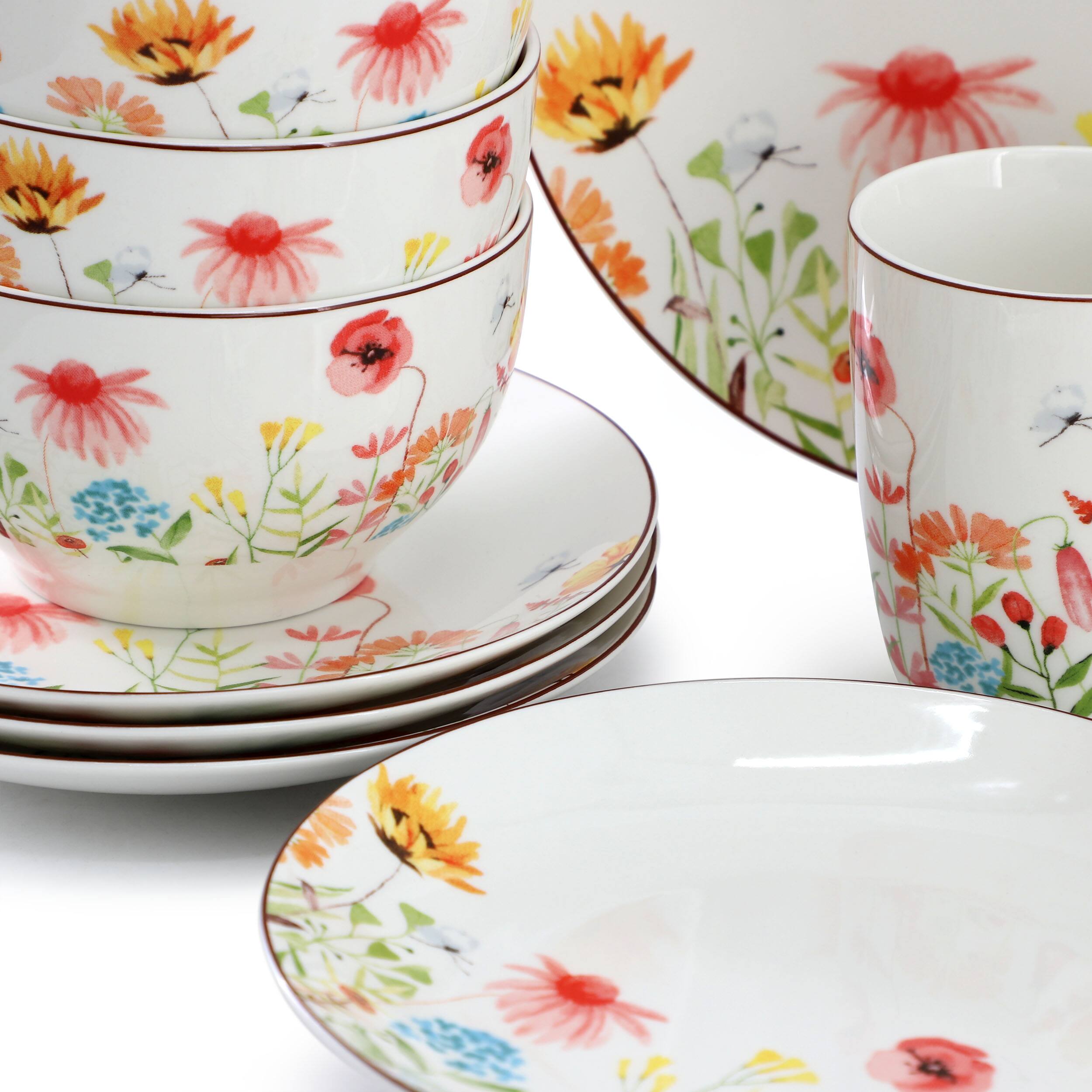 Alt View 5. Elama - Elama Wildflower Meadow 16 Piece Stoneware Dinnerware Set in White and Multi - White and Multi.