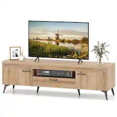 Front. Costway - TV Stand for 65 Inch TVs Modern Entertainment Center with Drawer 2 Storage Cabinets - Brown.