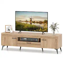Costway - TV Stand for 65 Inch TVs Modern Entertainment Center with Drawer 2 Storage Cabinets - Brown