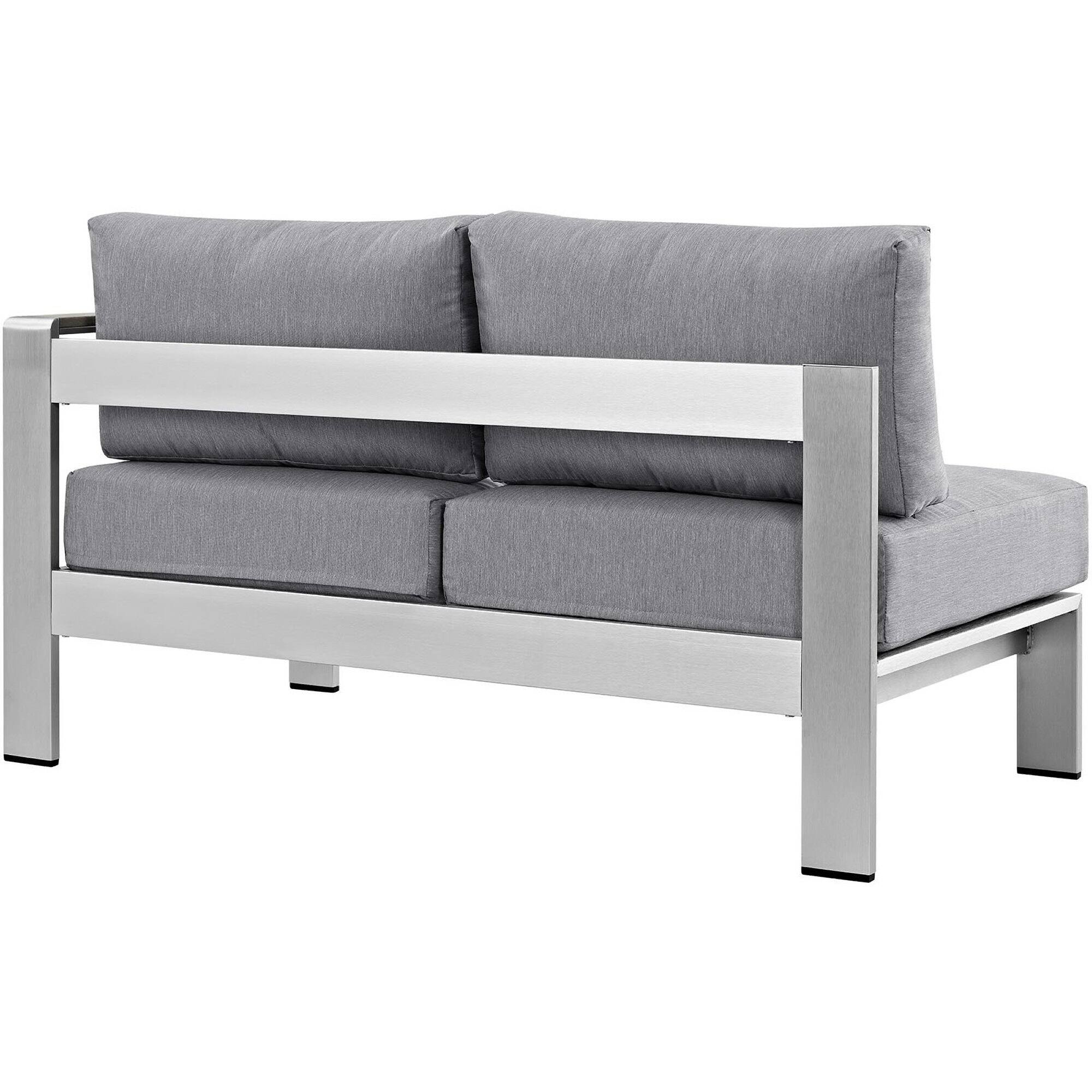 Back. Modway - Shore Right-Arm Corner Sectional Outdoor Patio Aluminum Loveseat by Modway - Silver Gray.