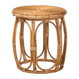 bali & pari - Jayana Natural Rattan Round End Table - Handwoven Wicker Accent Table with Open Frame Base, Lightweight Coastal - Light Honey