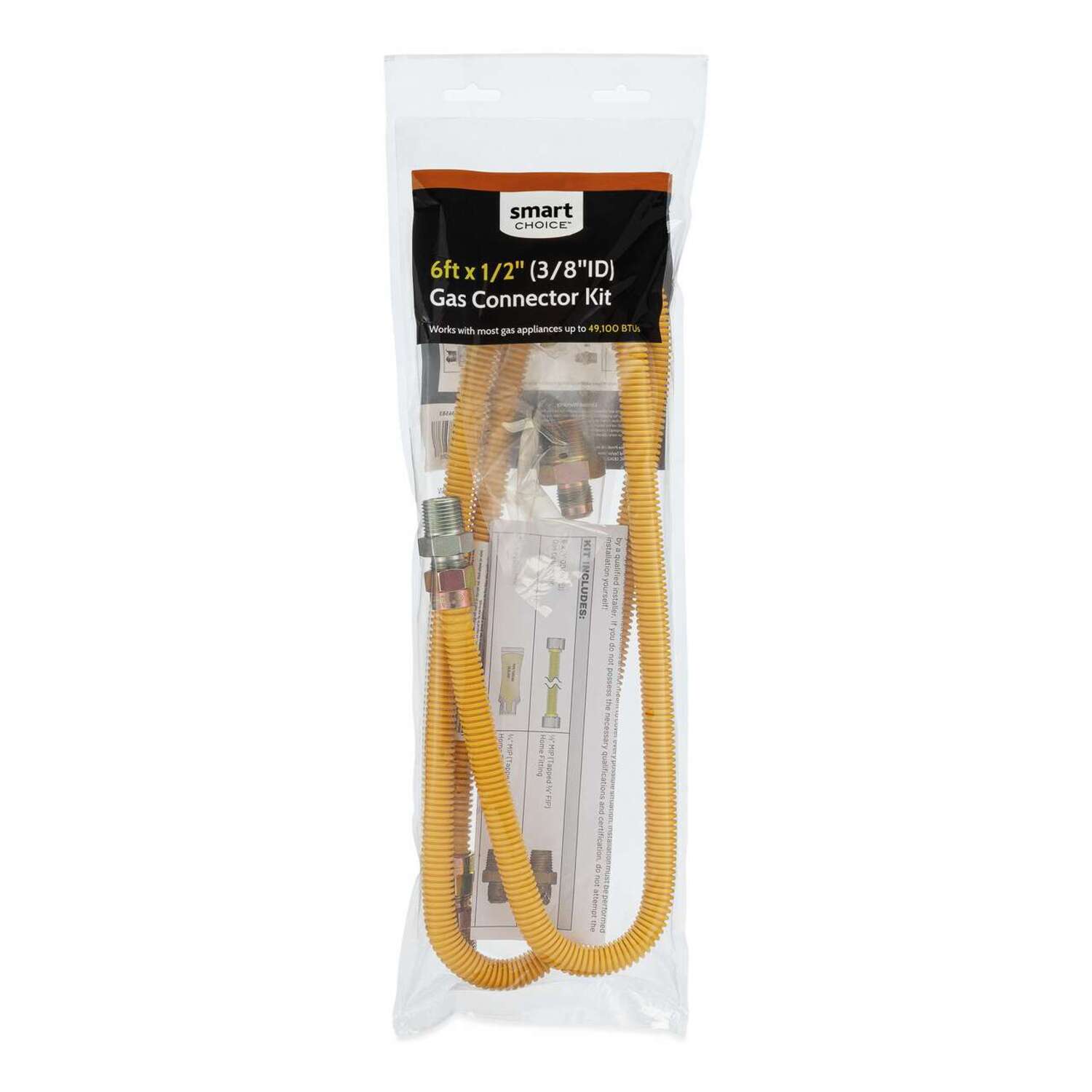 smart CHOICE 6ft x 1/2" (3/8"ID) Gas Connector Kit Works with most gas appliances + a 49.300 BTI