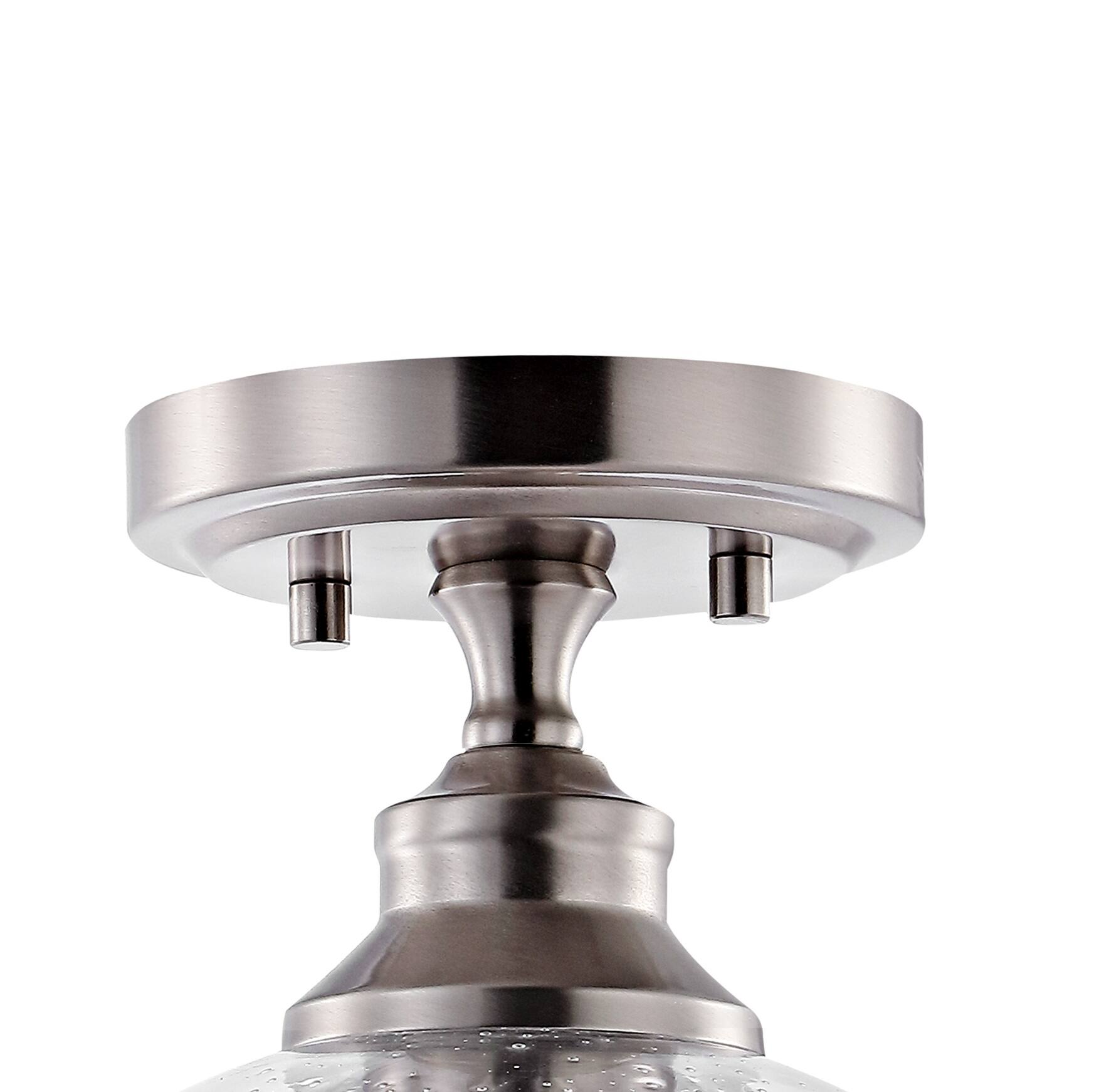 Alt View 4. Jonathan Y - Marla 9.75" 1-Light Bohemian Farmhouse Iron/Seeded Glass LED Semi Flush Mount, Nickel/Clear - Nickel.