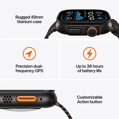 Apple Watch Ultra 2 (GPS+Cellular) 49mm Titanium Case with Black Trail Loop - M/L - Black