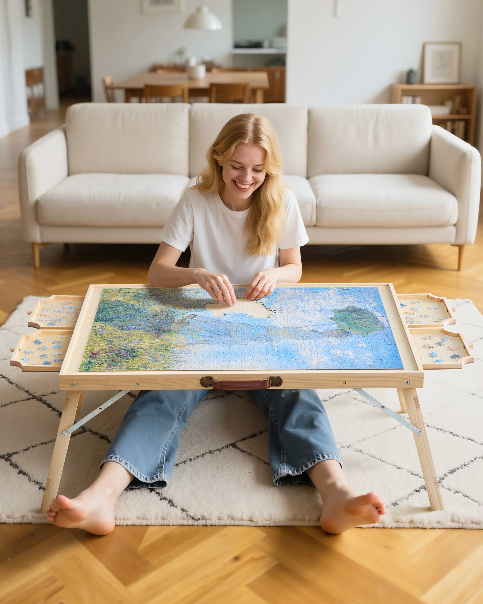 Angle. VEVOR - 1500 Piece Puzzle Table with Folding Legs, 4 Drawers and Cover, 34x25 in Portable Wooden Board.